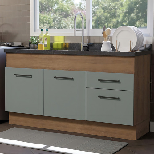 Gabinete Bajo Cocina Madesa Agata 150cm Sin Tablero Mg Color Rústico/Gris