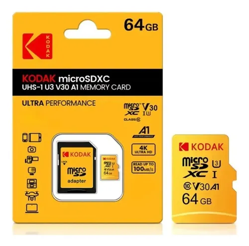 Cartão De Memória Kodak V30 4k Micro Sd 64gb | Parcelamento sem juros