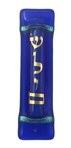 Shalom Art Glass Mezuzá, En Caja De Regalo Con La Espiral No
