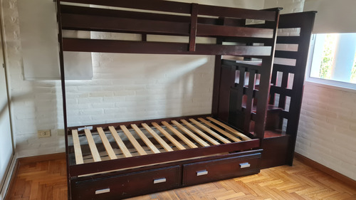 Cama Cucheta Escalera Lateral Con Cajones 1-1/2 Plaza Marrón Oscuro Camarote Con Escalera (Usado)