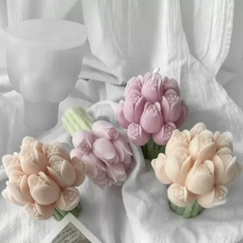 。 Xh Molde De Silicona Ramo Tulipán Flor Rosa Vela Pa 39694 Zx