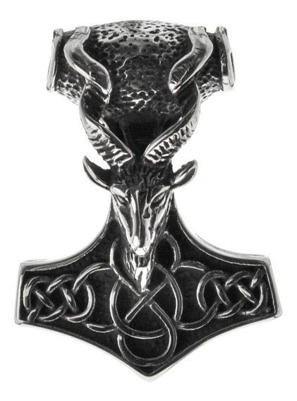 color plateado. Collar vikingo de acero inoxidable macizo con el martillo de Thor con lobo Fenris