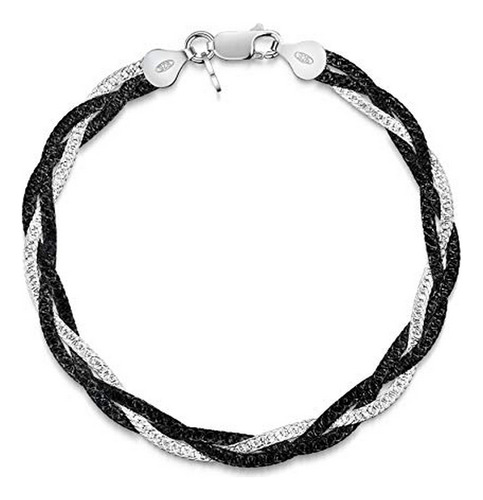 Pulsera De Cadena De Espiga Trenzada De Plata Esterlina 925 