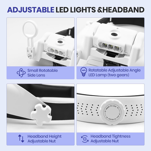 Lupa Iluminada Con Luz Led, Lupa De Cabeza Recargable De 1 A