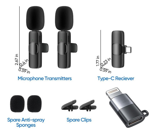 Microfono Inalambrico, (dos Microfonos)  Tipo C Y iPhone