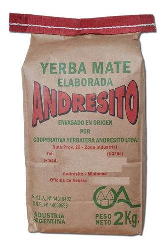 Yerba Mate Andresito Tradicional 2kg X10 Unidades