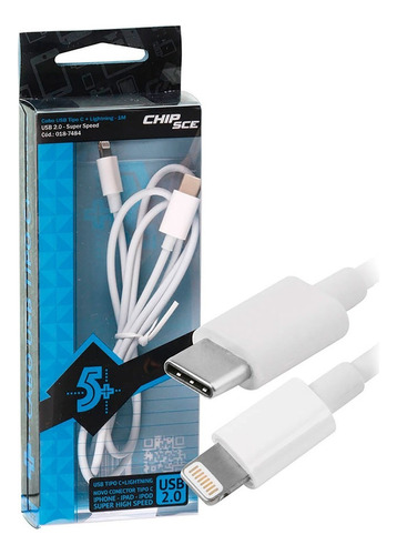 Cabo Usb Tipo C + Lightning 2.0 Chipsce 2 Metros Cor Branco