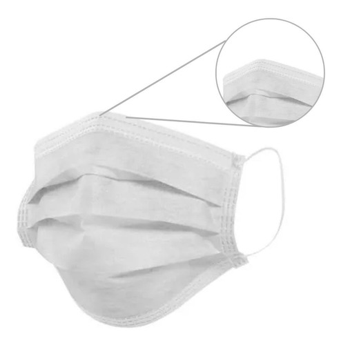 Máscara Unissex Descartável C/ Elástico Infantil Tripla - 50 Cor Branco