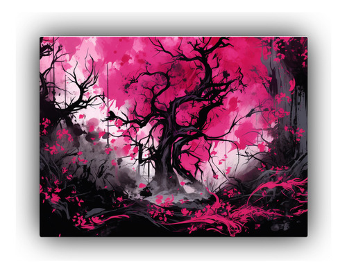 65x50cm Cuadro Bosque Neonoir Alta Calidad Bastidor Madera