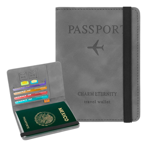 Porta Pasaporte Funda Protectora Viaje Con Protección Rfid Color Gris