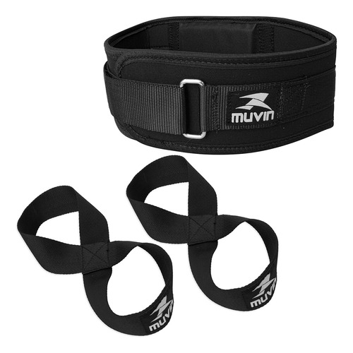 Kit Cinturão Musculação + Strap 8 - Muvin - Apoio Lombar Lpo Cor Preto Tamanho G