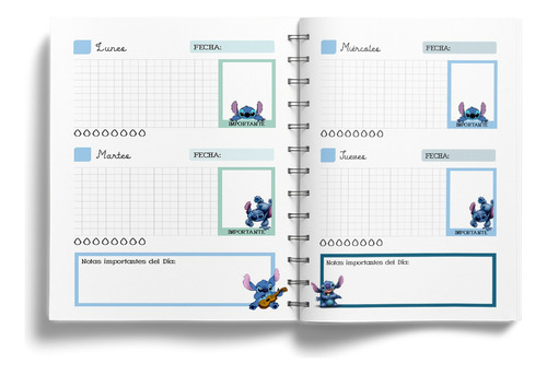 Planner Animado Anillado Personalizado Mod. Creative 1 Azul Marino Stitch