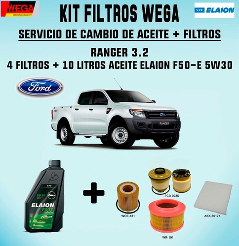 Kit 4 Filtros+aceite F50 X10 Litros  Para Ranger Motor 3.2 