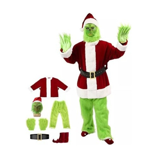 Traje Navideño De Papá Noel Grinch De 7 Piezas