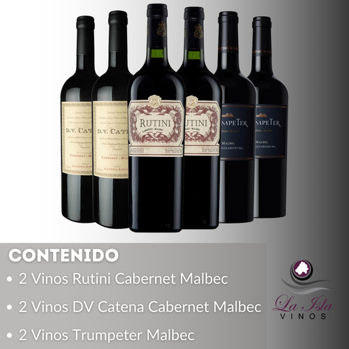 Imagen 3 de 10 de Vino Rutini + Dv Catena + Trumpeter. Combo Mix X 6. --
