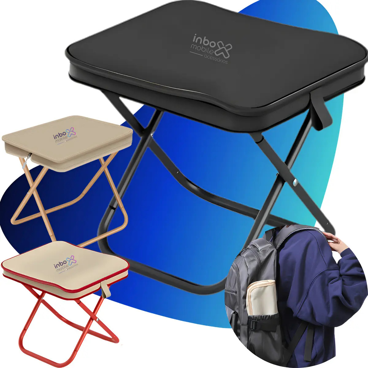 Banquinho Banqueta Banco Portatil Dobravel Camping Praia Pesca Cor Preto Inboxmobile