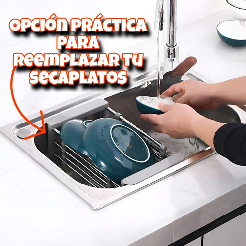 Escurridor Secaplatos Extensible Bacha Verduras Cocina Fruta Gris