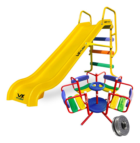 Combo Tobogan 3 Escalones Pvc + Calesita Infantil Vxplay