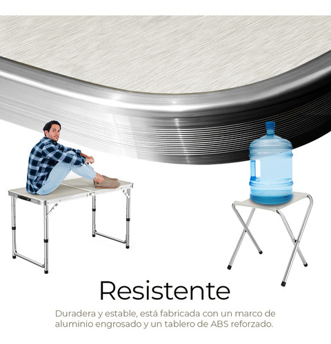 Mesa Plegable Camping Picnic Ajustable 1.20 Portáti 4 Sillas Color Plateado
