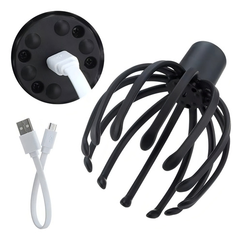 Massageador Elétrico Sem Fio Cabeça Relaxante 3 Velocidades Cor Preto USB
