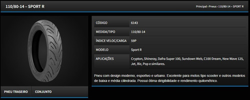 Pneu Moto Aro 14 110/80-14 59p Pcx Scooter Traseiro Technic