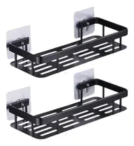 Comprar Pack X2 Estante Repisa Rectangular Organizador Ducha Baño Shampoo Cocina Con Adhesivo Sin Perforacion Levys Bazar Con Baranda Color Negro