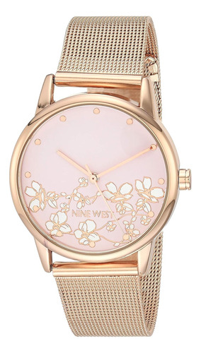 Pulsera Watch Nine West De Malla Con Esfera Floral Para Muje