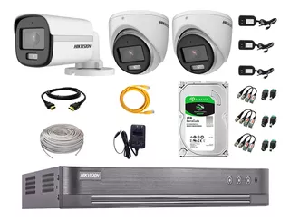 Cámaras Seguridad Kit 3 Hikvision 5mp Colorvu Noche Color