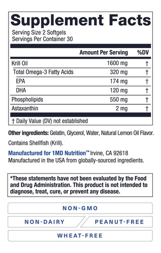 1md Nutrition Krillmd - Antarctic Krill Oil Omega 3 Suppl...