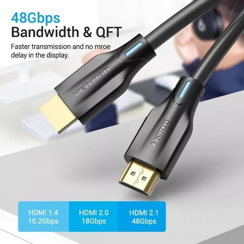Imagen 2 de 10 de Cable Hdmi 2.1 - 8k Earc 120hz Hdr Vrr 48gb 1 Metro Vention