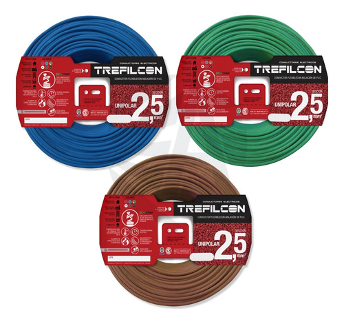 Cable Trefilcon 2.5mm Pack X3 Celeste+marron+v/a X25 Mts Ea