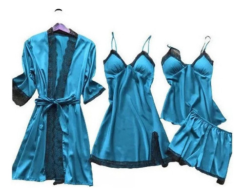 Lencería Mujer Seda Encaje Bata Babydoll Ropa Dormir Vestido