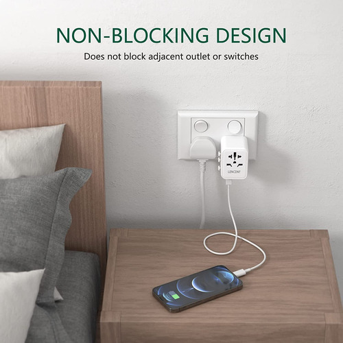Adaptador De Viaje Universal Con 2 Puertos Usb Lencent White