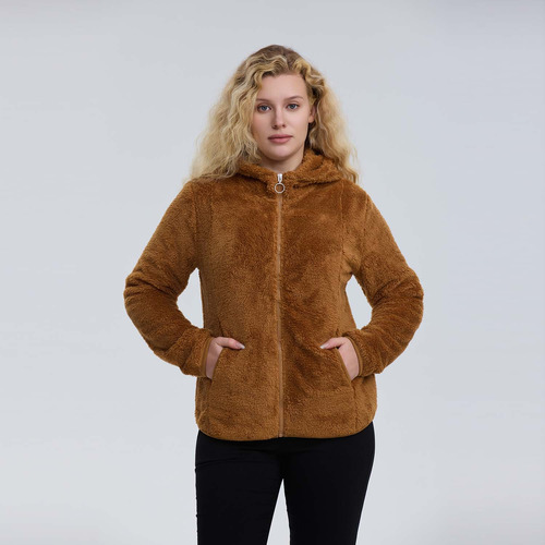 Polar Mujer Peludo Con Bolsillo Camel Oscuro Fashion's Park