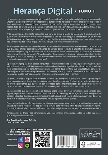 Herança Digital : Controvérsias e Alternativas - 2ª Ed - TOMO 1 - 2022, de Terra, Aline de Miranda Valverde. Editorial EDITORA FOCO, capa mole em português, 2022