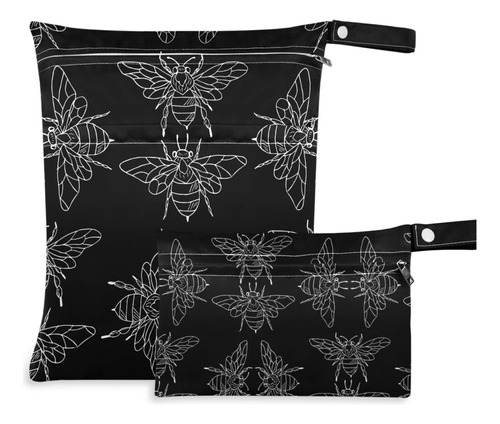 Visesunny Black Bee Doodle - 2 Bolsas Humedas Con Bolsillos