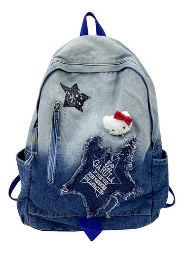 Mochila Vaquera Hello Kitty Star Sweet Cute Versatile Fashio Color Azul Diseño De La Tela Liso