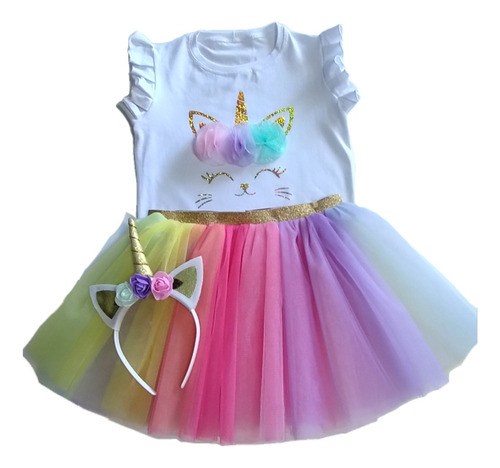 Conjunto Disfraz Tutu Cumpleaños Gatito Unicornio 