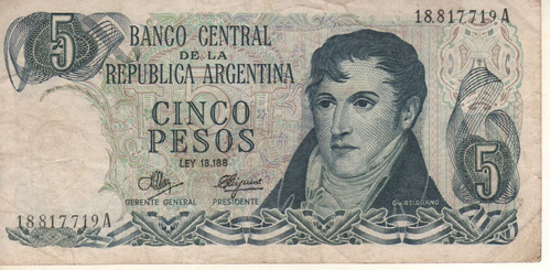 Bottero 2322 Billete De 5 Pesos Ley 18.188 Año 1972