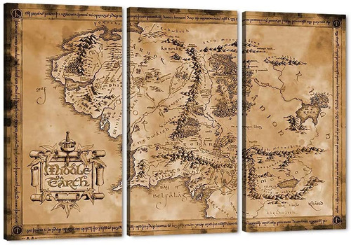3 Piezas Retro Lord Of The Rings Map Giclee Canvas Pain...