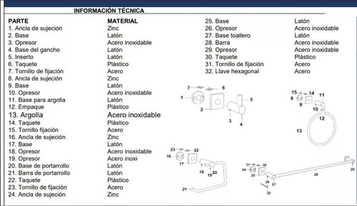 Juego De Accesorios Para Baño Moderno Urrea 1002cl