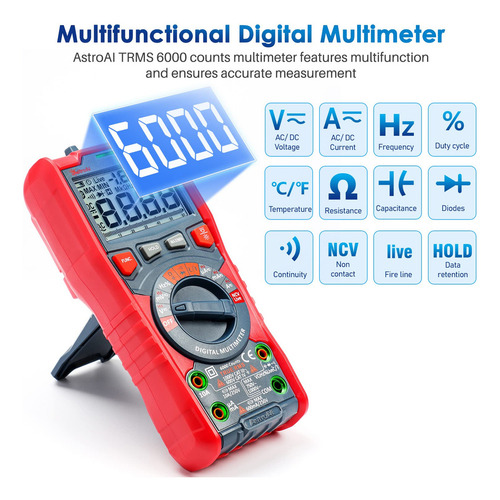 Astroai Multímetro Digital, 6000c Voltimetro Amperimetro