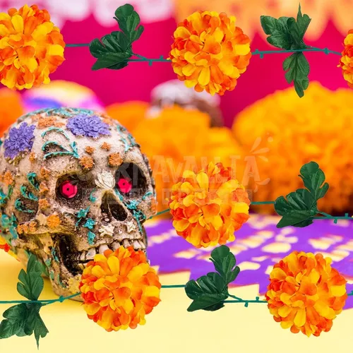 Guía Flor Cempasúchil Naranja Amarillo Artificial Día Muerto