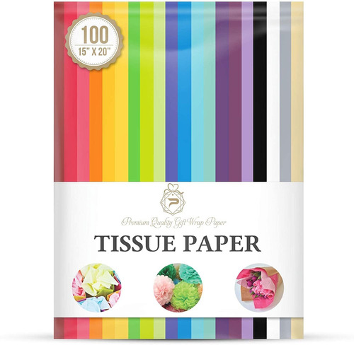 Papel De Seda Envolver Regalos 100 Hojas 20 Colores Sur...