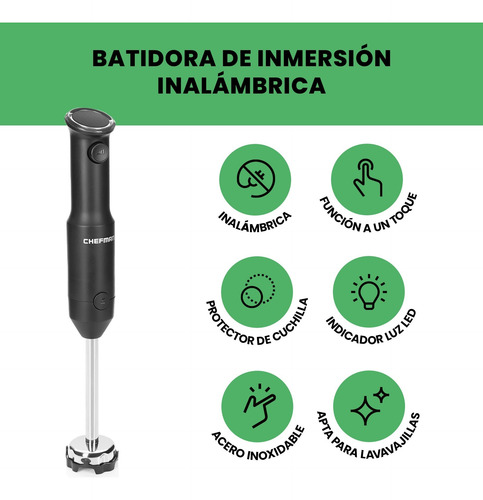 Batidora De Inmersión Inalambrica De Mano Chefman Negro
