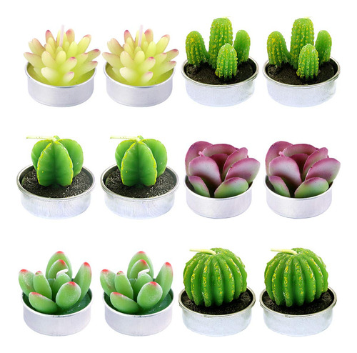 Swpeet Juego De 12 Velas Decorativas De Cactus Suculentas, . Color Verde