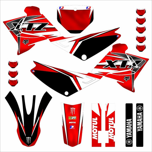 Kit Gráfico Adesivo Xtz 125 0,20mm Motocross Trilha Cor Vermelho