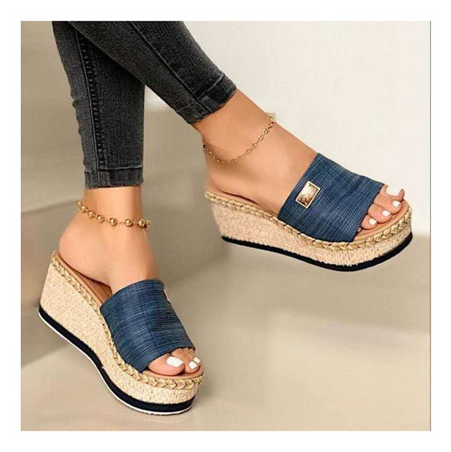 Sandalias R Wedges For Mujer, Zapatos Tipo Pantuflas Con Pl