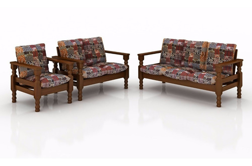 Conjunto De Sofá De Madeira Maciça 3+2+1lugares Com Almofada Cor Imbuia