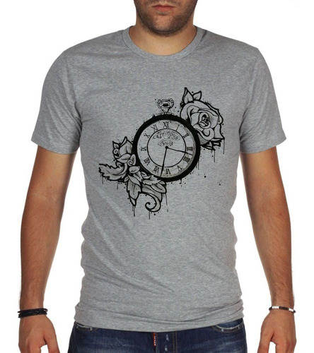 Remera De Hombre Reloj Rosas Diseño Negro